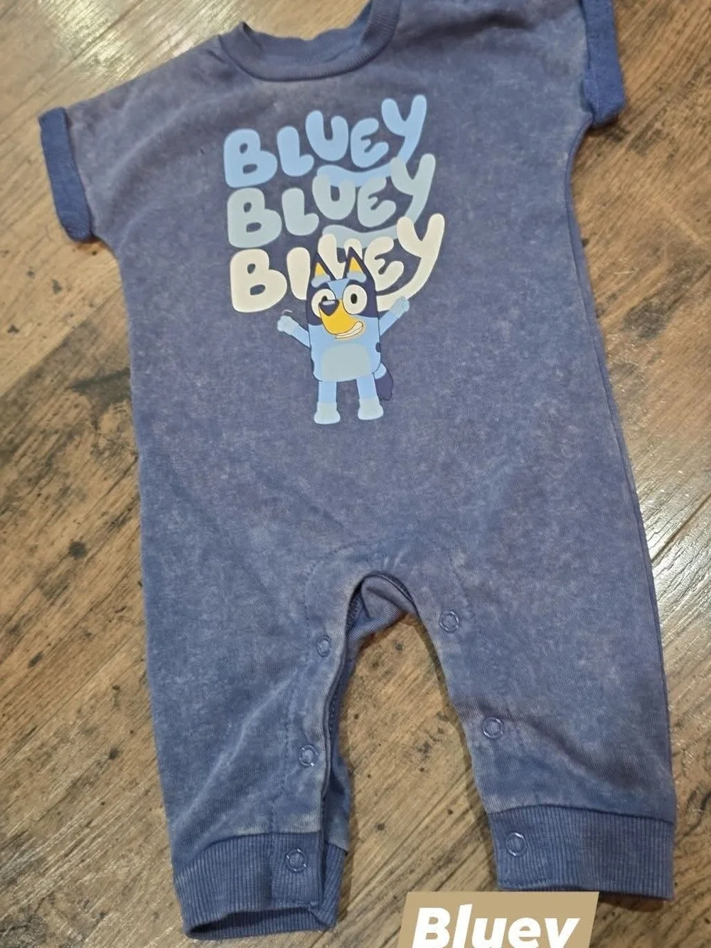 Baby One-Piece Romper in Blue with Bluey Cartoon Character Sz 3/6 Months